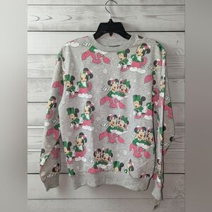 Disney Mickey & Minnie Ice Skating Holiday Christmas Sweatshirt Holiday Party -S